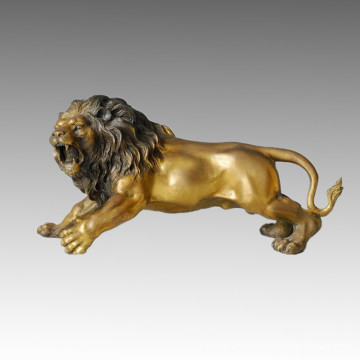 Sculpture de Branze d&#39;animaux Roar Lion Sculpture Statue en laiton Deco Tpal-035